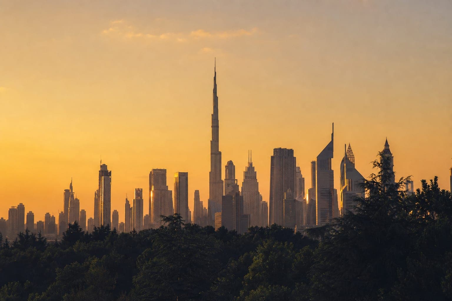 Dubai skyline at golden hour