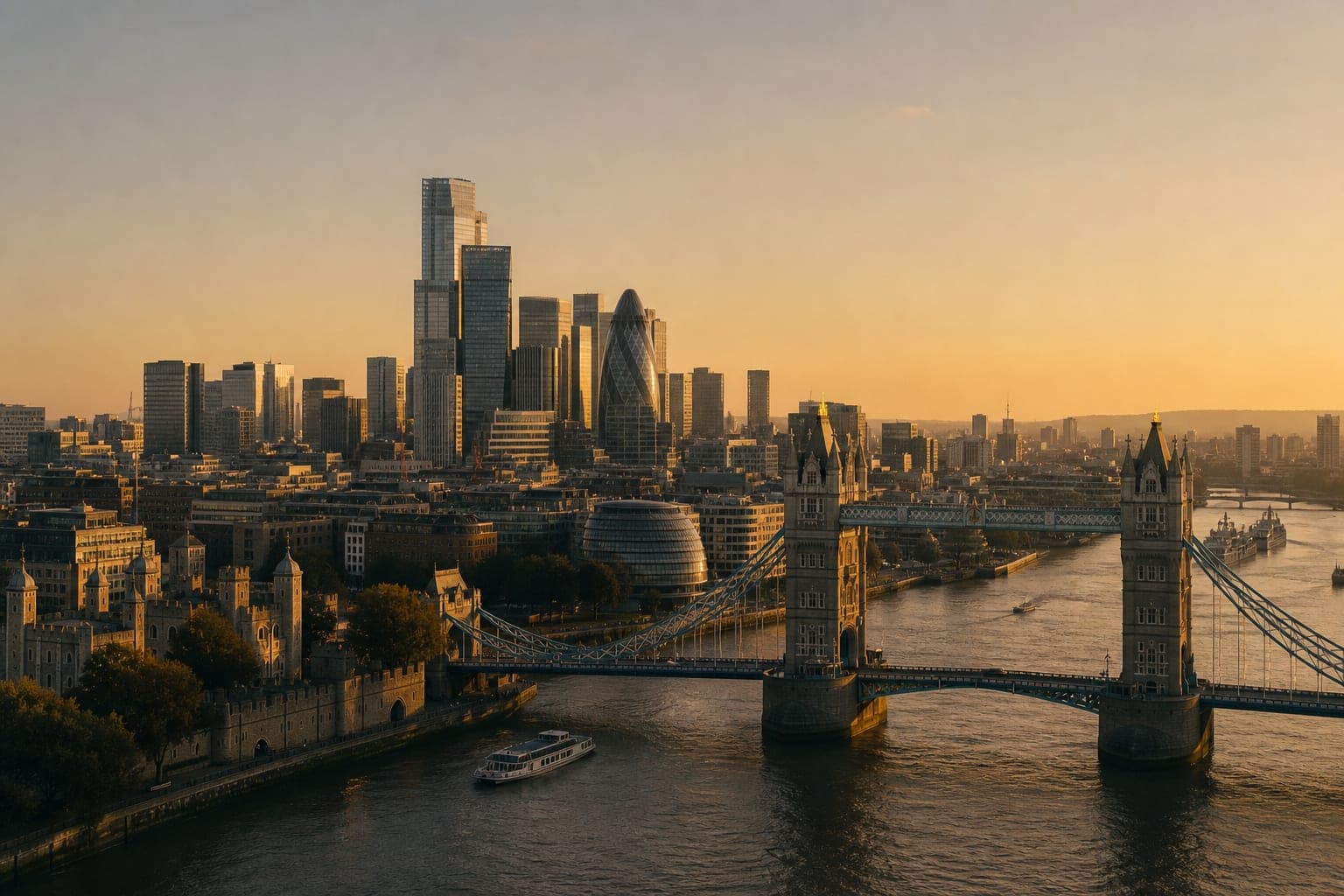 London skyline and the Thames at golden hour